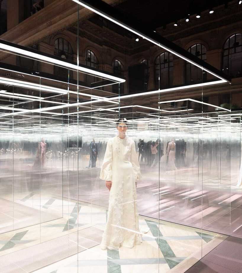 bureau betak erects glass maze for FENDI's SS21 haute couture show designboom