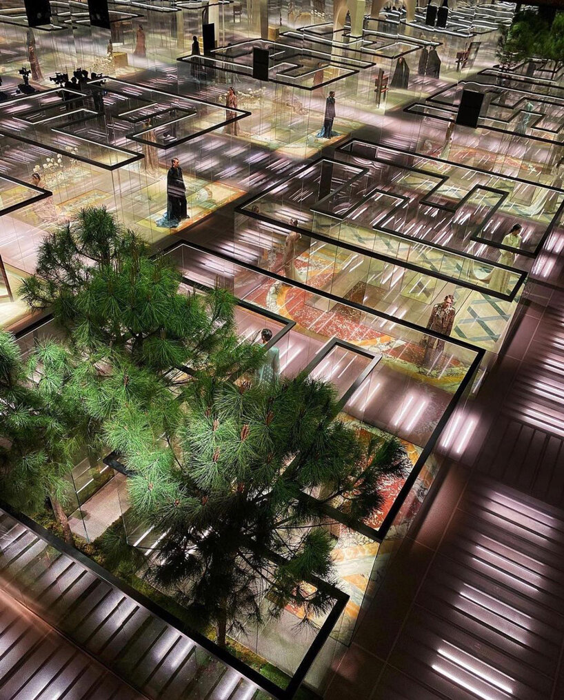 bureau betak erects glass maze for FENDI's SS21 haute couture show designboom
