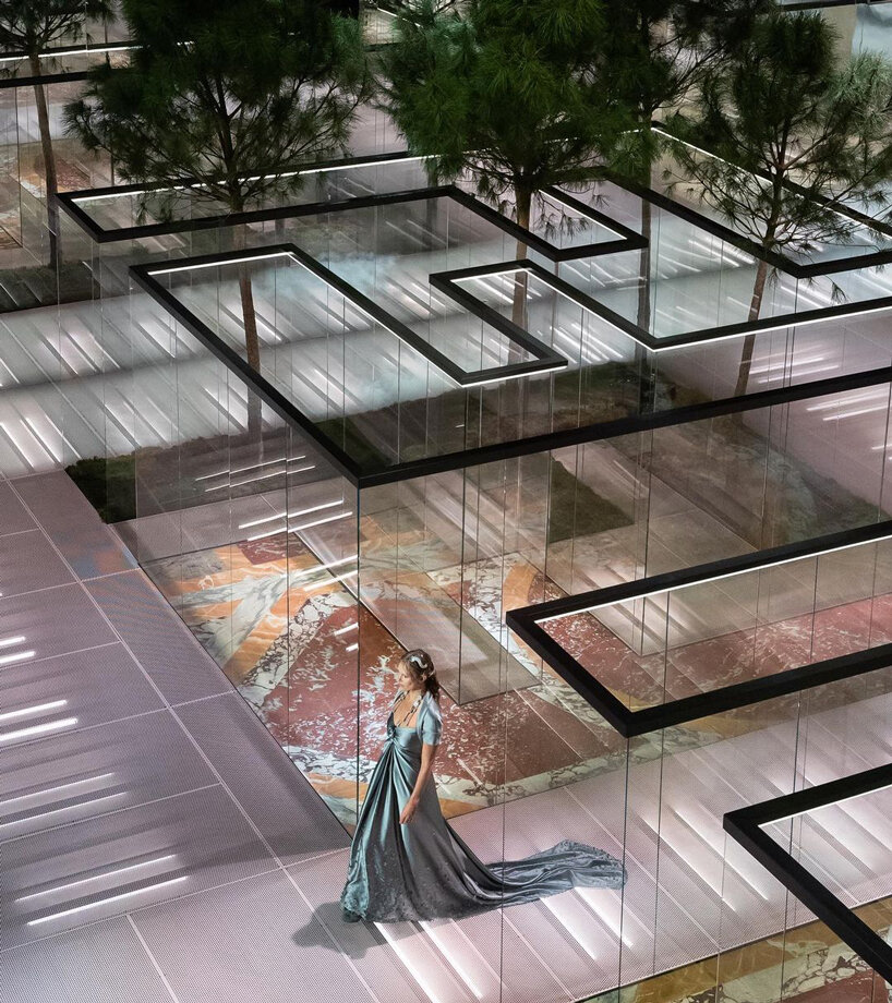 bureau betak erects glass maze for FENDI's SS21 haute couture show designboom