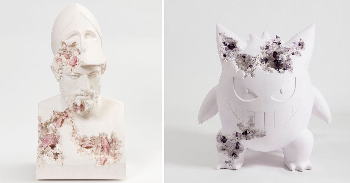 daniel arsham exhibits classical sculptures along pokémon at 