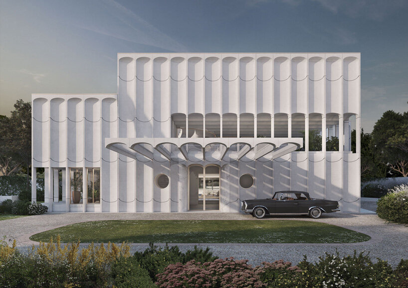 fluted concrete façade wraps PROMONTORIO's egyptian ambassador residence in lisbon