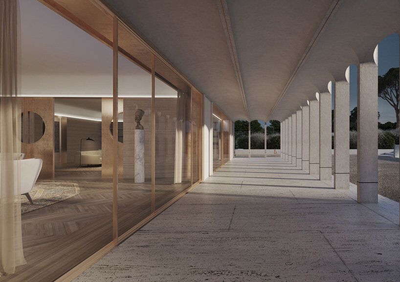 fluted concrete façade wraps PROMONTORIO's egyptian ambassador residence in lisbon