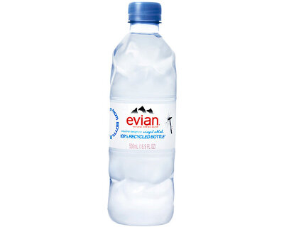 virgil abloh unveils a hammered 100% recycled plastic water bottle for evian