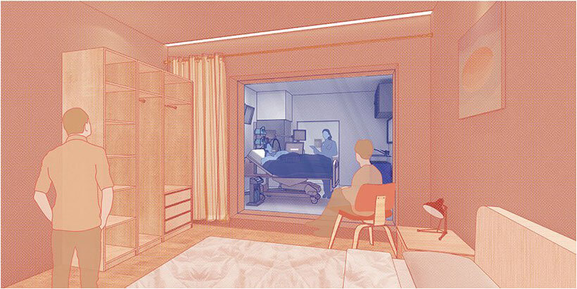 'home during sickness' proposes intermix of intimate domestic environments + hospital facilities