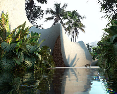 antony gibbon's mineral spa imagines soft forms meandering through jungle context