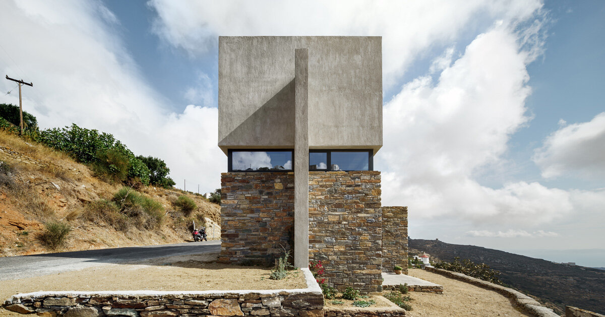 404 error page deisgn example #272: aristides dallas architects adds concrete cube to the existing stonework of this greek house