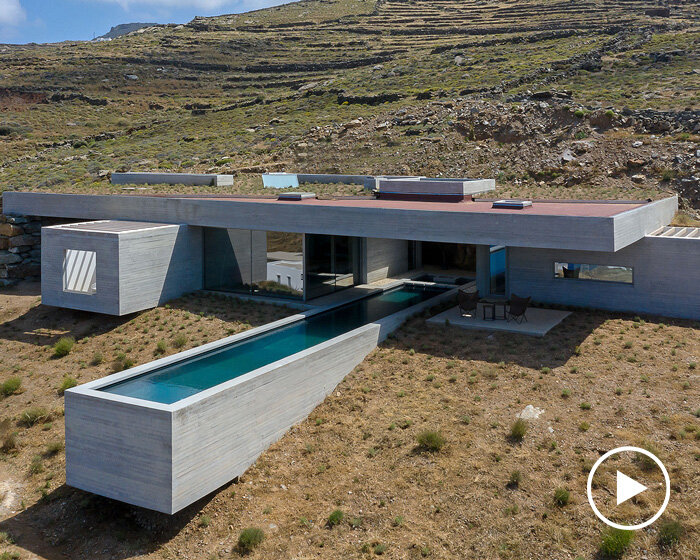 aristides dallas architects inserts 'lap pool house' into the rugged landscape of tinos island