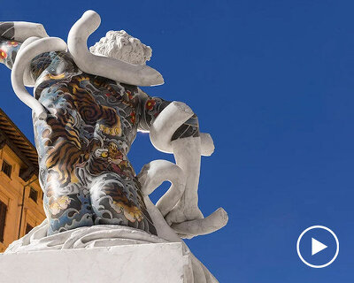fabio viale sets tattooed and carved marble sculptures across the tuscan town of pietrasanta