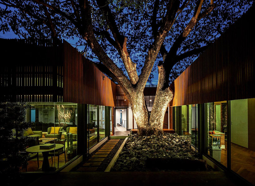 junsekino plans 'o-tree house' around a lush courtyard in thailand designboom