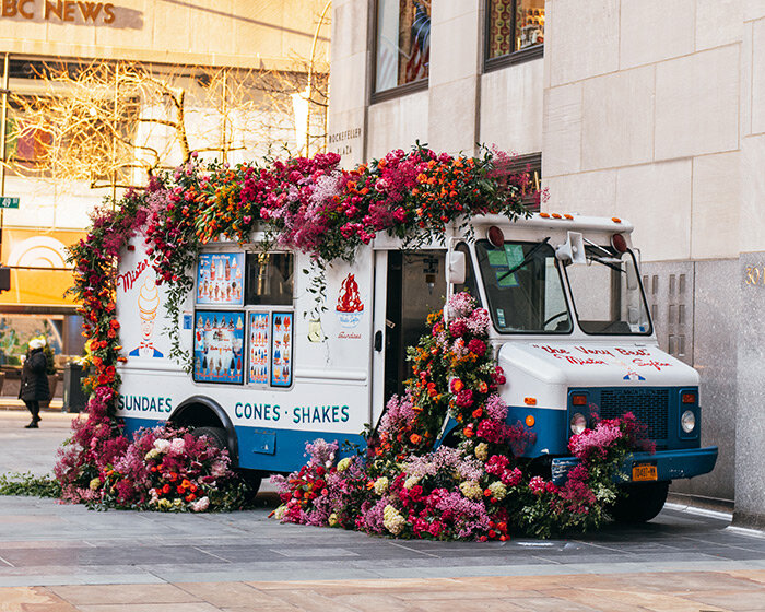 ice cream trucks cascade bountiful blooms for this 'flower flash' at rockefeller center