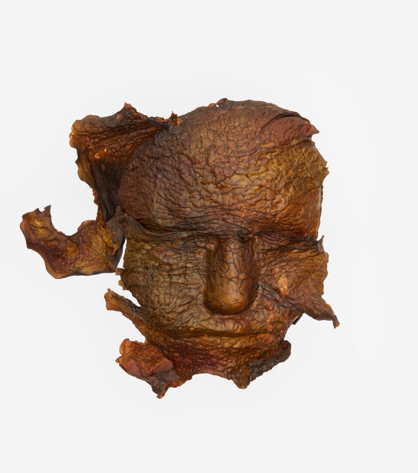 katrín thorvaldsdottir sculpts intricate masks using raw organic kelp from the icelandic ocean