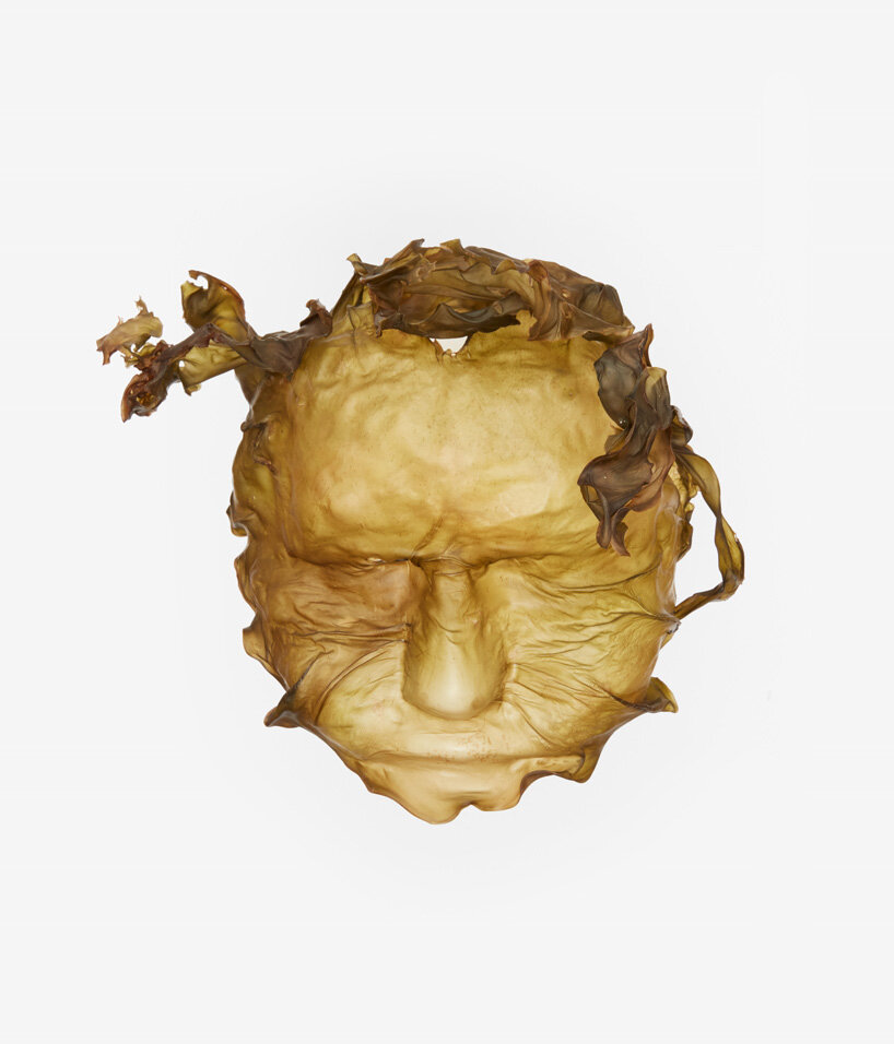 katrín thorvaldsdottir sculpts intricate masks using raw organic kelp from the icelandic ocean