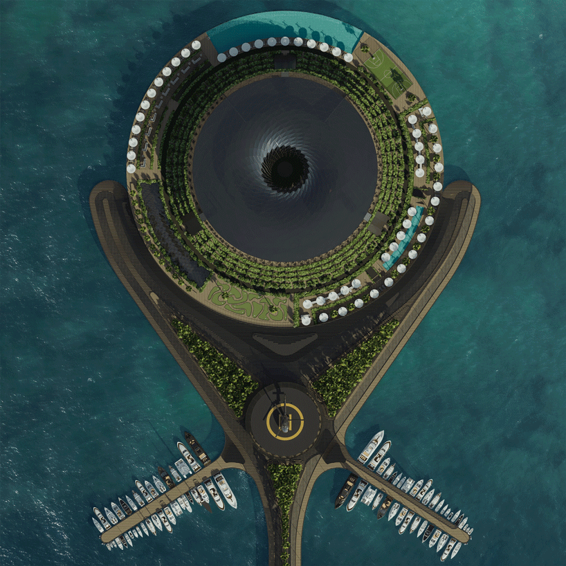 hayri atak envisions a floating hotel that revolves around a central axis designboom