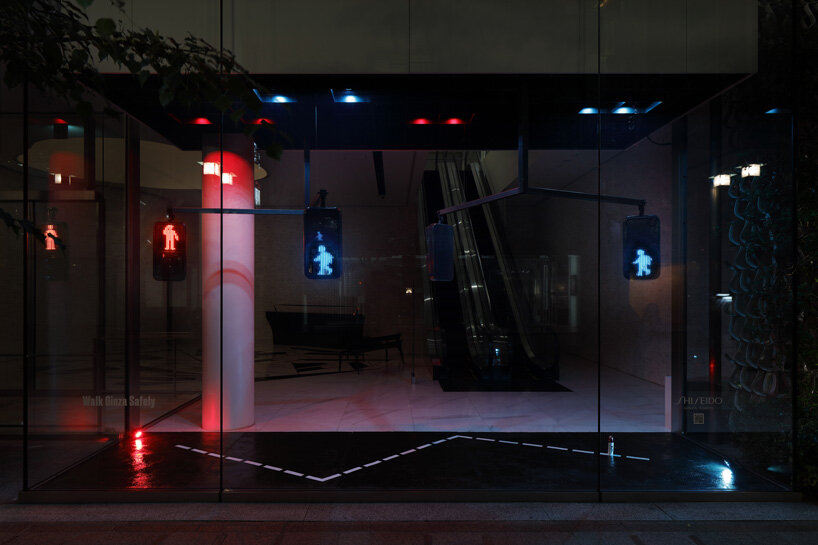 walking pedestrian signals animate shiseido's tokyo show window installation by LUCENT