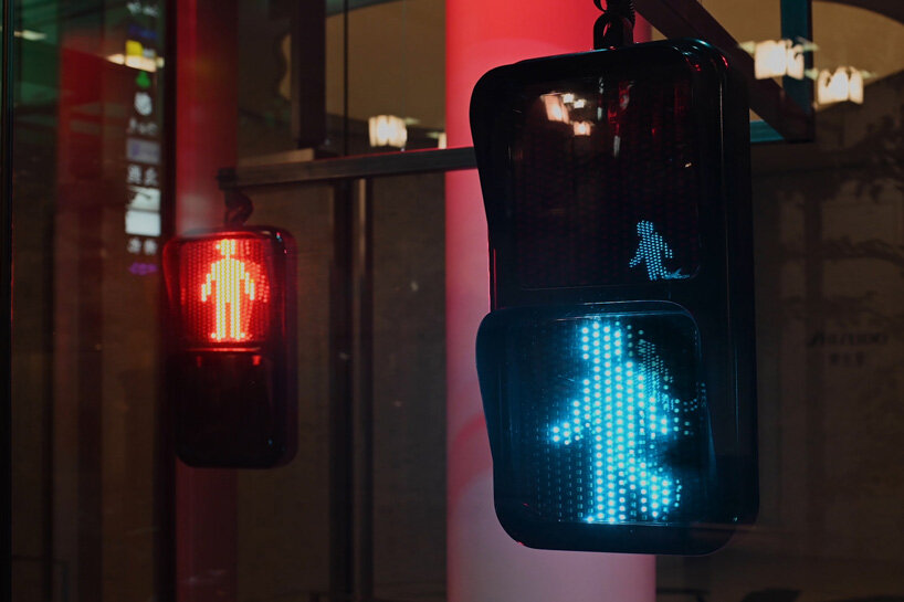 walking pedestrian signals animate shiseido's tokyo show window installation by LUCENT