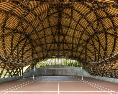 studio jencquel and IBUKU design and build bamboo badminton court in indonesia