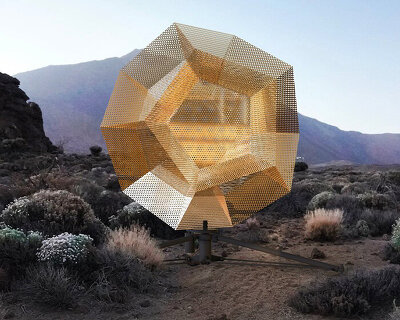 vincent leroy envisions revolving meteor-like installation within the desert of tenerife island