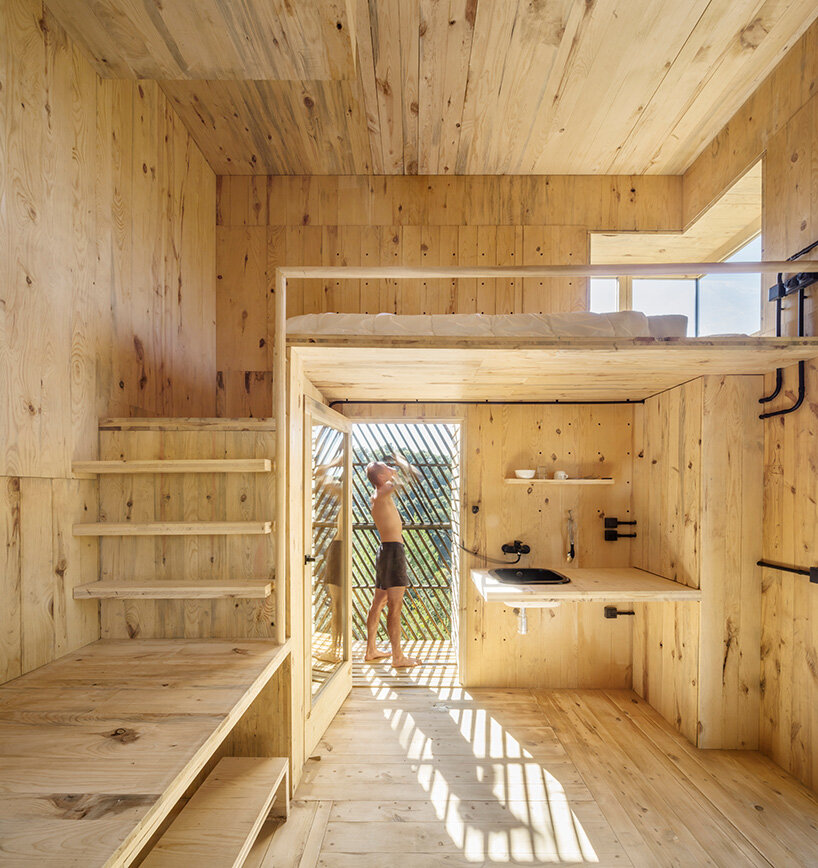 zero kilometer structural wood builds 'voxel' quarantine cabin by IAAC in barcelona