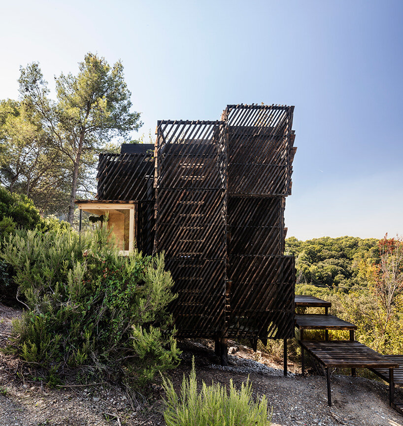 zero kilometer structural wood builds 'voxel' quarantine cabin by IAAC in barcelona