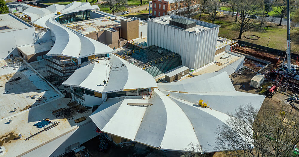 studio gang's arkansas museum takes shape with signature roof