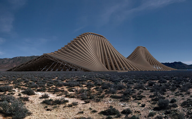 NUDES plans an undulating 'solar mountain' for burning man's fly ranch designboom