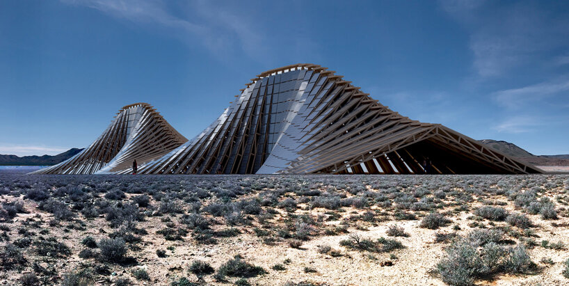 NUDES plans an undulating 'solar mountain' for burning man's fly ranch designboom