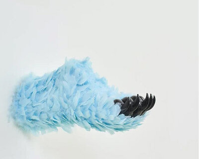 paola pivi on the ephemeral nature of her feathered bear feet rainbow at massimo de carlo