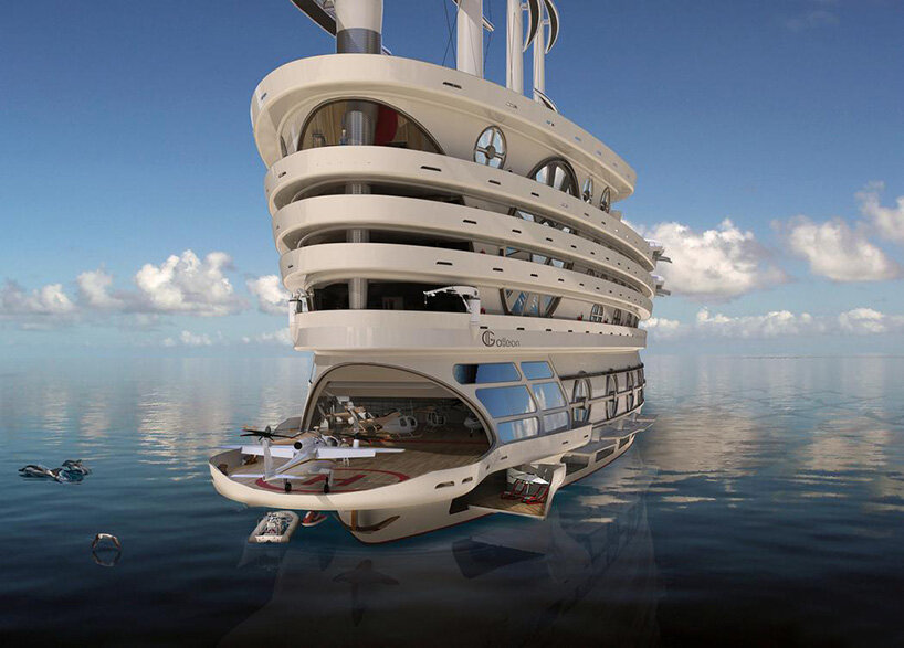 the galleon, a futuristic sailing gigayacht concept that can host 200 guests