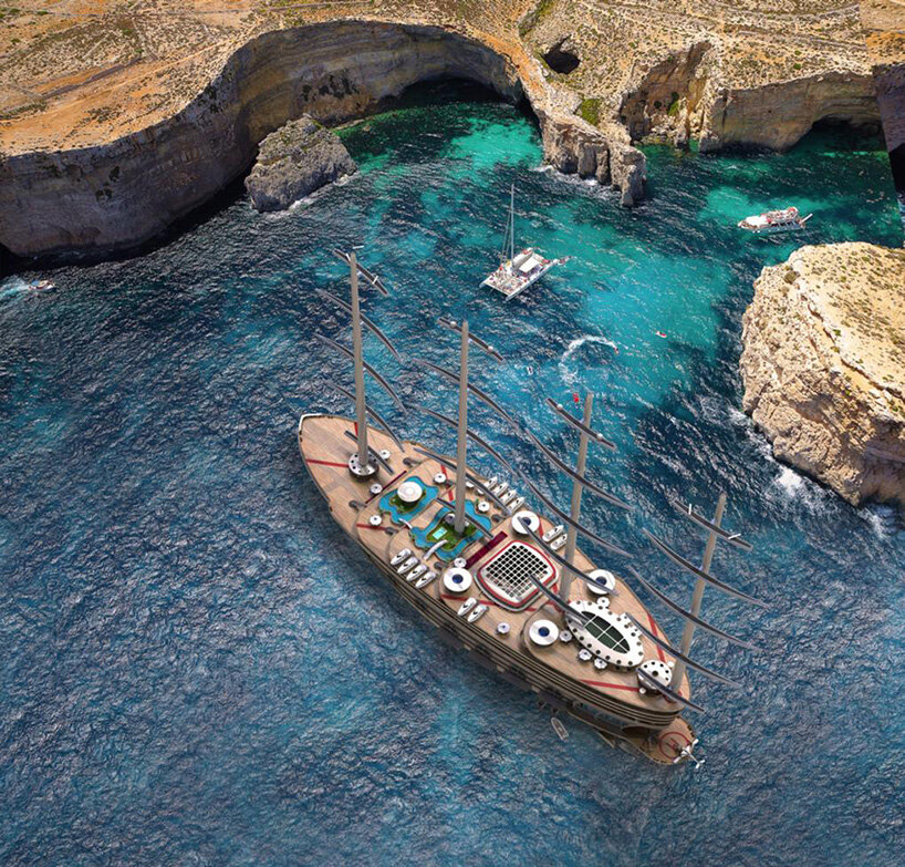 the galleon, a futuristic sailing gigayacht concept that can host 200 guests