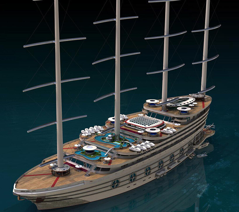 the galleon, a futuristic sailing gigayacht concept that can host 200 guests - 4