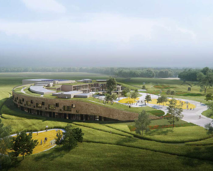 henning larsen breaks ground on sundby school in denmark, creating a sculptural landscape