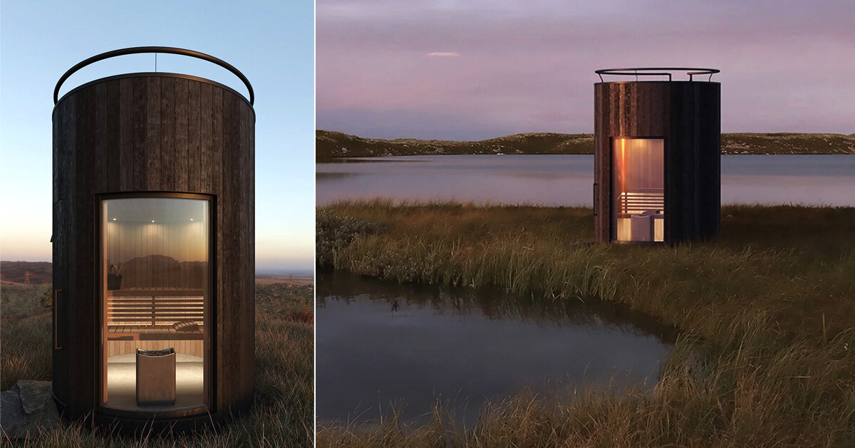 Shuraba Okkernoot honderd curved LUMIPOD sauna combines well-being + reconnection with nature