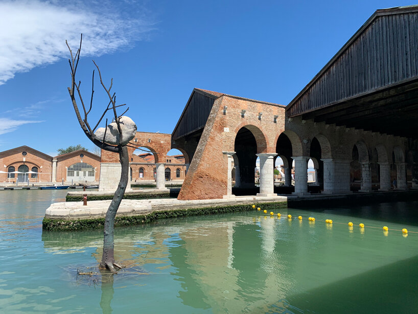 giuseppe penone installs the listener at the venice architecture biennale 2021