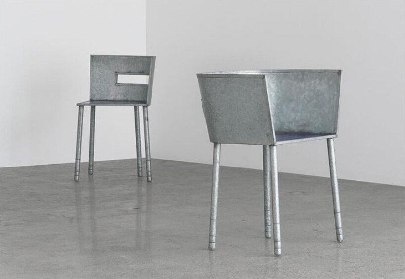 rei kawakubo's tin chairs for comme des garcons at gallery licht in tokyo