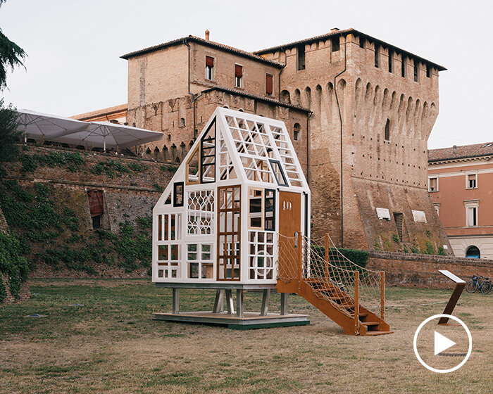federico babina collages a mix of edilpiù window frames to realize the lunette pavilion