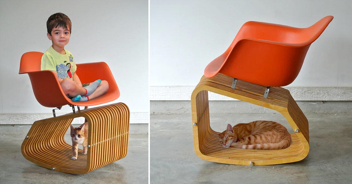 rock your cat to sleep in the rocking2gether chair by studio PAULBAUT