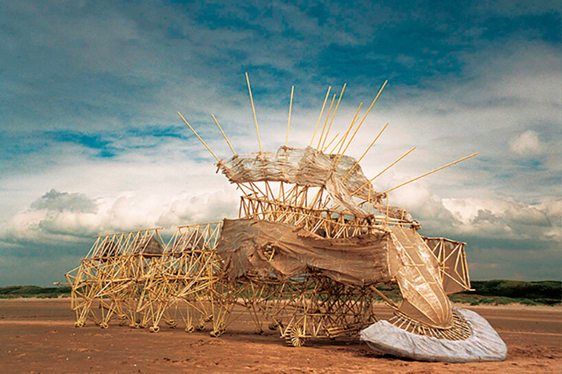 theo jansen's moving 'strandbeest' sculptures at contemporary art museum, kumamoto