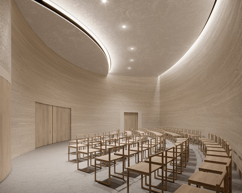a series of interconnected circles form trahan architect's university chapel in new orleans