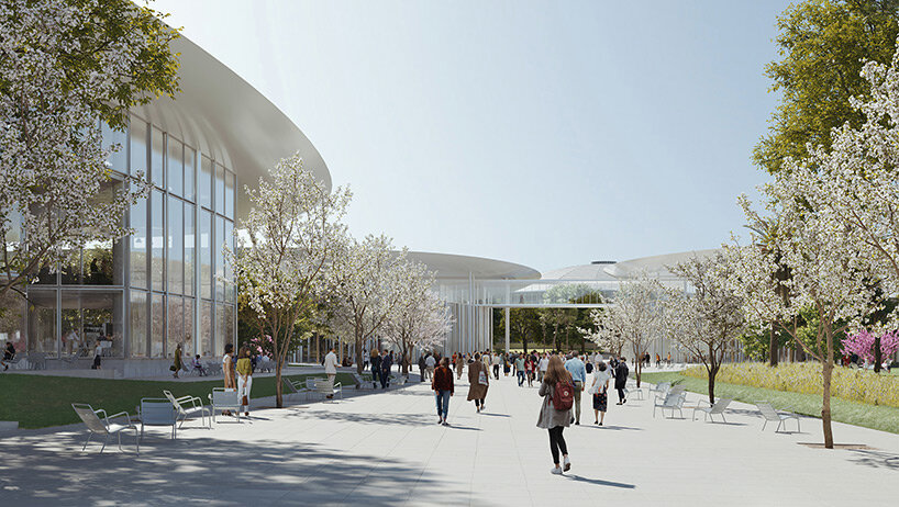 circular canopies 'float' between trees in thessaloniki ConfEx park winning proposal