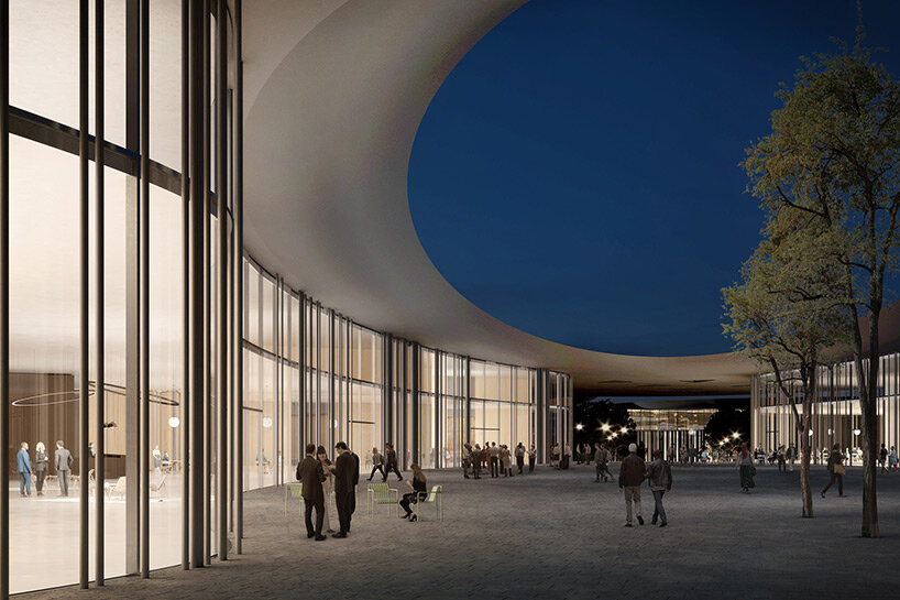 circular canopies 'float' between trees in thessaloniki ConfEx park winning proposal