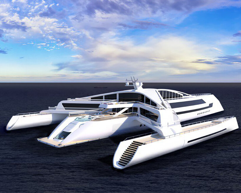 seaplane-like superyacht 'estrella' divides its hull wings into three masses