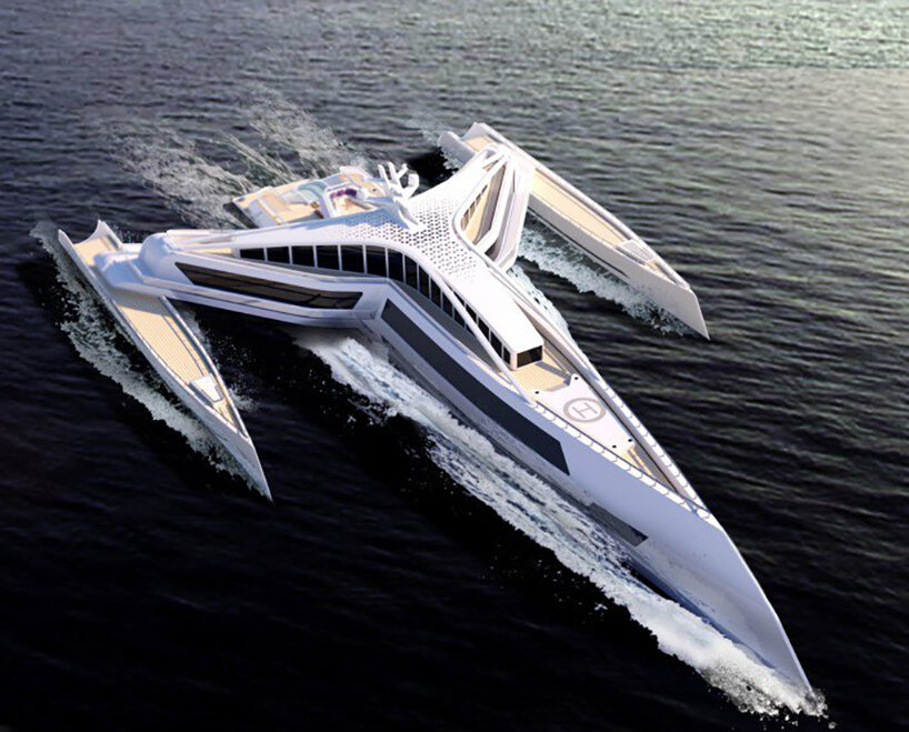 seaplane-like superyacht 'estrella' divides its hull wings into three masses