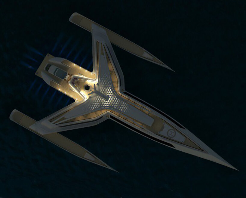 seaplane-like superyacht 'estrella' divides its hull wings into three masses - 2