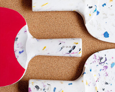 préssec makes a ping pong paddle from terrazzo-like recycled plastic