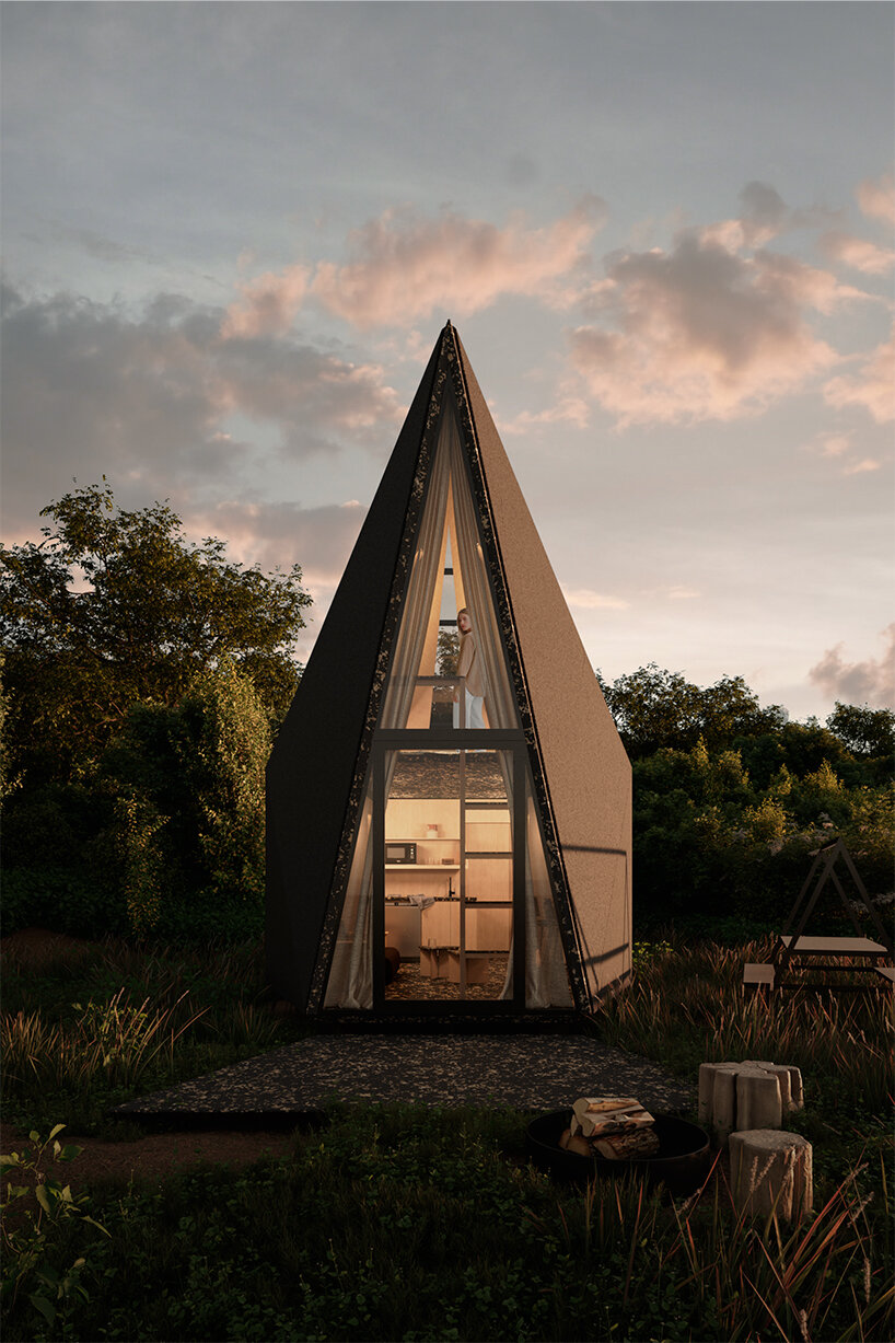 rojkind arquitectos assembles prefab pyramidal getaway cabins in mexico