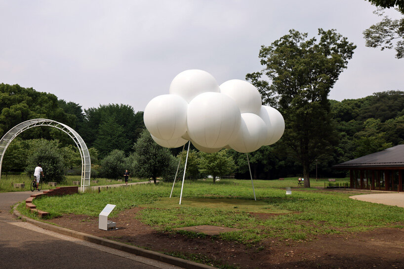 sou fujimoto installs temporary pavilion of fluffy, floating clouds in tokyo