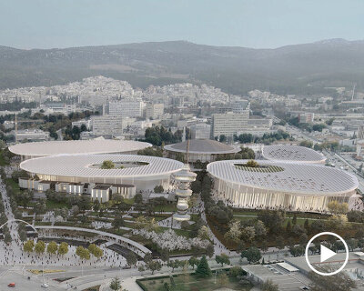 circular canopies float between trees in winning proposal for thessaloniki's ConfEx park