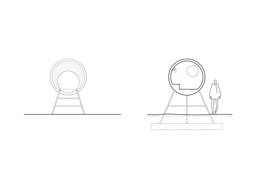 high wood sphere, elevations