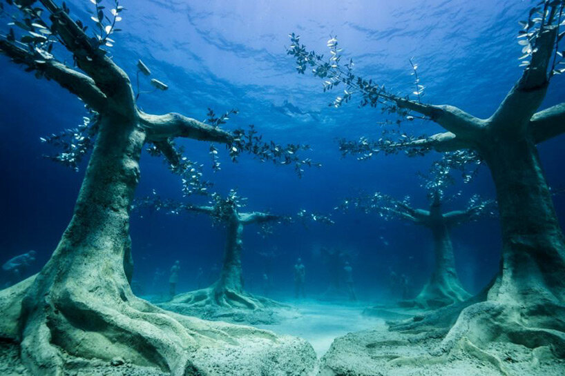 jason decaires taylor submerges intricate sculptural forest in the waters of ayia napa, cyprus
