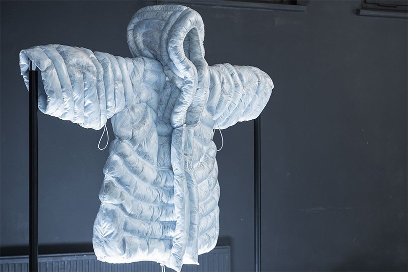 tobia zambotti presents coat-19, a puffer jacket filled with used facemasks